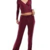 Boux Avenue Ribbed Wrap Long Sleeve Pyjama Top And Trouser Set In Burgundy Red For Women -Cheap Fashnado Store 207269866 1 burgundy