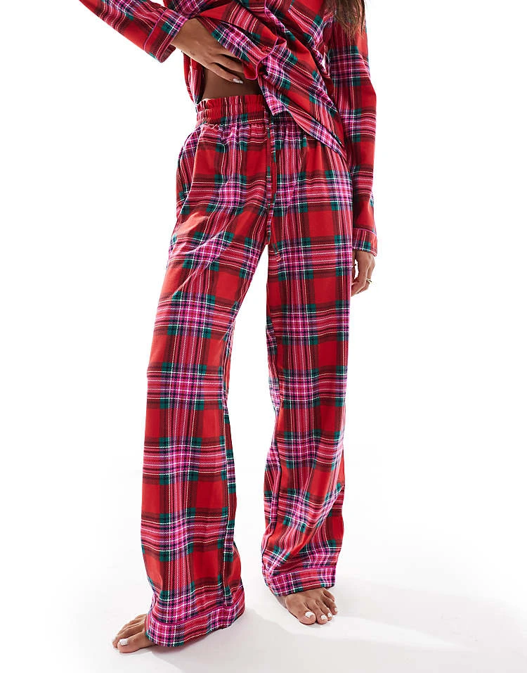 Boux Avenue Christmas Fleece Long Sleeve & Trouser Pjs In A Bag In Red Check Print For Women 4 Boux Avenue Christmas Fleece Long Sleeve & Trouser Pjs In A Bag In Red Check Print For Women - Image 2