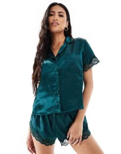 Boux Avenue Amelia Short Revere Set In Emerald For Women