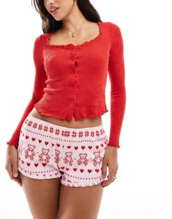 Boux Avenue Christmas Ribbed Long Sleeve And Short Set In Bear Fairisle Print For Women Multi -Cheap Fashnado Store 207269886 1 multi 1