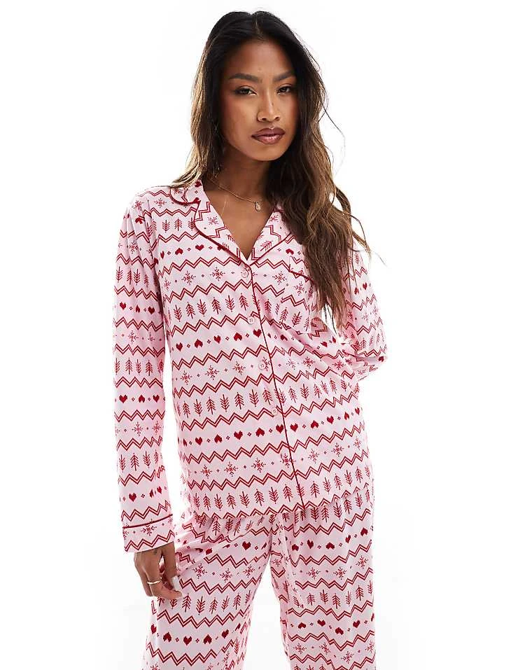Boux Avenue Christmas Fleece Long Sleeve & Trouser Pjs In A Bag In Fairisle Print For Women Pink 5 Boux Avenue Christmas Fleece Long Sleeve & Trouser Pjs In A Bag In Fairisle Print For Women Pink - Image 3