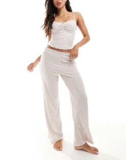 Boux Avenue Ribbed Stripe Print Cami Pyjama Top And Trouser Set In Oatmeal For Women