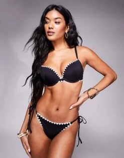 Boux Avenue Mono Whipstitch Bikini In Black -Cheap Fashnado Store 207427627 1 gold 1