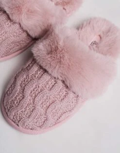 Boux Avenue Cable Mule Slipper In Powder Pink For Women -Cheap Fashnado Store 207439196 3