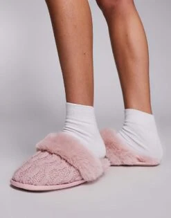 Boux Avenue Cable Mule Slipper In Powder Pink For Women -Cheap Fashnado Store 207439196 4