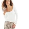 Pimkie Slinky Long Sleeve Wide Scoop Neck Top In White For Women -Cheap Fashnado Store 207440986 1 white