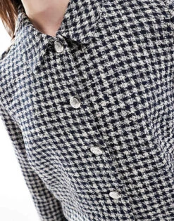 Pimkie Cropped Boucle Jacket In Blue And Black Houndstooth For Women Blue Tweed -Cheap Fashnado Store 207501673 3