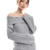 Pimkie Off Shoulder Ribbed Knit Wide Sleeve Jumper In Grey For Women -Cheap Fashnado Store 207514978 1 grey