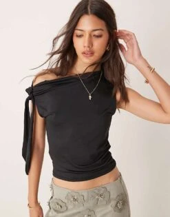 Pimkie Slinky Off Shoulder Tie Drape Detail Top In Black For Women -Cheap Fashnado Store 207522913 1 black 1
