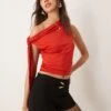 Pimkie Slinky Off Shoulder Tie Drape Detail Top In Red For Women