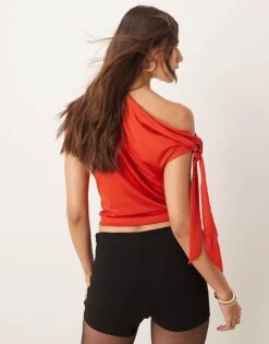 Pimkie Slinky Off Shoulder Tie Drape Detail Top In Red For Women -Cheap Fashnado Store 207522918 4