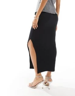 Pimkie Ribbed Column Jersey Midi Skirt With Side Split In Black For Women -Cheap Fashnado Store 207522950 4