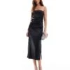 Pimkie Satin Look Bandeau Ruched Midi Dress In Black For Women