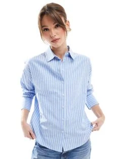 Pimkie Oxford Button Through Shirt In Blue Stripe For Women -Cheap Fashnado Store 207630106 3