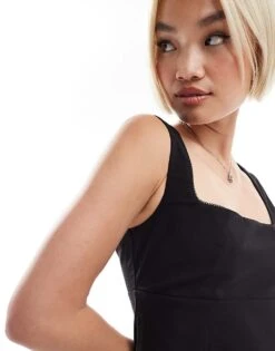 Pimkie Lace Trim Square Neck Mini Dress In Black For Women -Cheap Fashnado Store 207630146 4