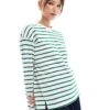 Pimkie Crew Neck Long Sleeve T-shirt In White And Green Stripe For Women -Cheap Fashnado Store 207637718 1 whiteandgreen