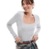Pimkie Square Neck Long Sleeve Body In Grey For Women -Cheap Fashnado Store 207637761 1 grey