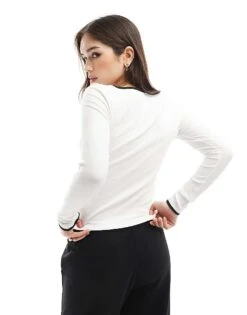 Pimkie Contrast Trim Square Neck Top In White And Black For Women 9 Pimkie Contrast Trim Square Neck Top In White And Black For Women -Cheap Fashnado Store 207637826 3