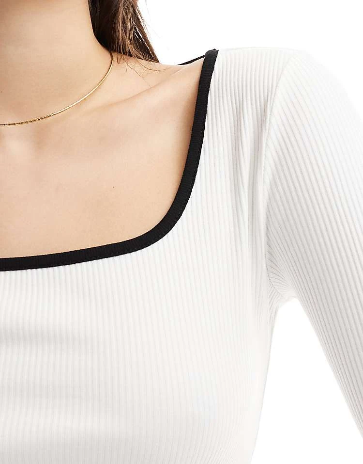 Pimkie Contrast Trim Square Neck Top In White And Black For Women 6 Pimkie Contrast Trim Square Neck Top In White And Black For Women - Image 4