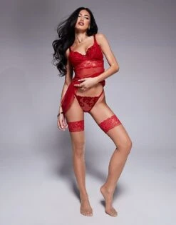 Boux Avenue Rosetta Embroidered Tanga Thong In Dark Red For Women