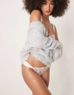 Boux Avenue Adalina Satin Embroidered Thong In Pearl For Women -Cheap Fashnado Store 207774201 4