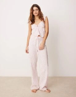 Boux Avenue Cotton Cami And Trouser Set In Pink For Women
