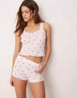 Boux Avenue Pointelle Strawberry Print Cami And Short Set In Pink For Women