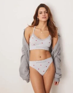 Boux Avenue Ribbed Heart Bralet Set In Grey -Cheap Fashnado Store 207774489 1 grey