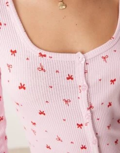 Boux Avenue Ribbed Bow Print Playsuit In Pink For Women -Cheap Fashnado Store 207774556 3