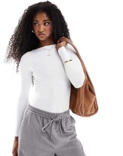 Pimkie Boat Neck Long Sleeve Bodysuit Boat Neck In White For Women