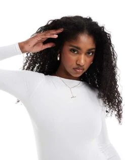 Pimkie Boat Neck Long Sleeve Bodysuit Boat Neck In White For Women 9 Pimkie Boat Neck Long Sleeve Bodysuit Boat Neck In White For Women -Cheap Fashnado Store 207848004 3