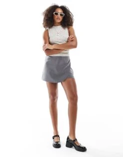 Pimkie Rounded Front Wrap Skort In Grey For Women -Cheap Fashnado Store 207848025 4