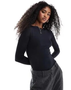 Pimkie Boat Neck Long Sleeve Bodysuit Boat Neck In Black For Women -Cheap Fashnado Store 207848040 3