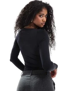 Pimkie Boat Neck Long Sleeve Bodysuit Boat Neck In Black For Women -Cheap Fashnado Store 207848040 4