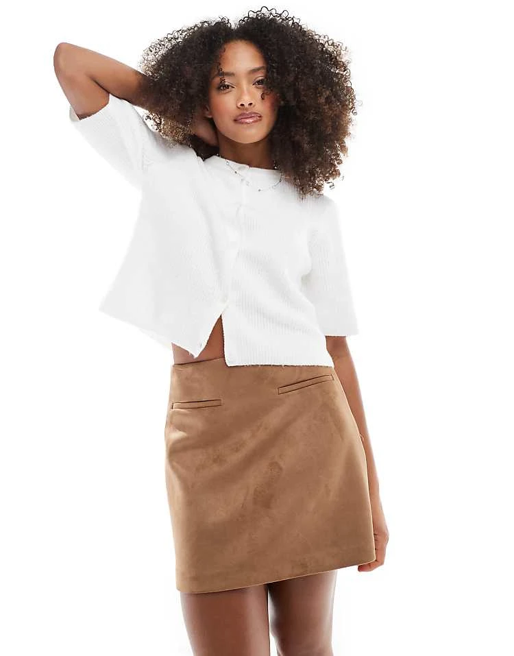 Pimkie Faux Suede Pocket Detail A-line Mini Skirt In Tan For Women 3 Pimkie Faux Suede Pocket Detail A-line Mini Skirt In Tan For Women